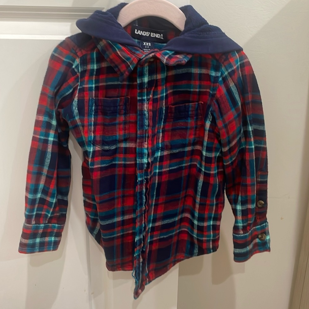 Lands End Boys Flannel Hoodie Jacket